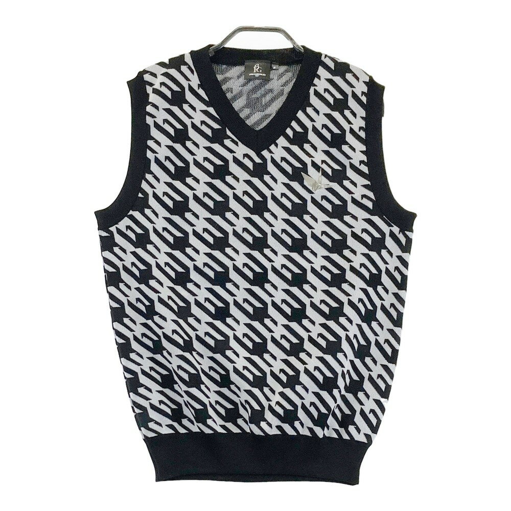 1PIU1UGUALE3 GOLF Vネック ニットベスト ジャガード 総柄 ブラック系 4 【中古】ゴルフウェア メンズ