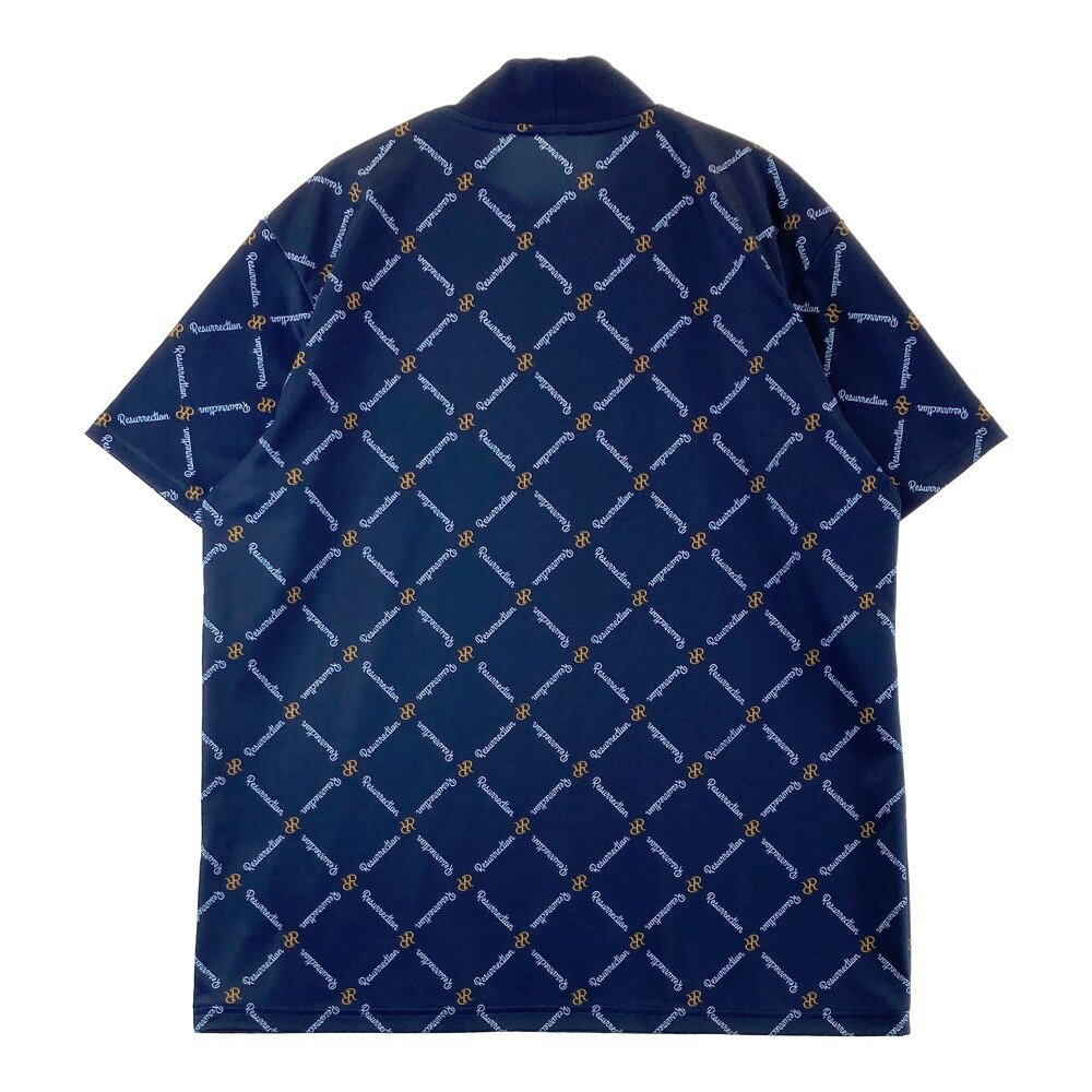 RESURRECTION レザレクション 2022年モデル ハイネック 半袖Tシャツ ロゴ 総柄 ネイビー系 XL 【中古】ゴルフウェア メンズ