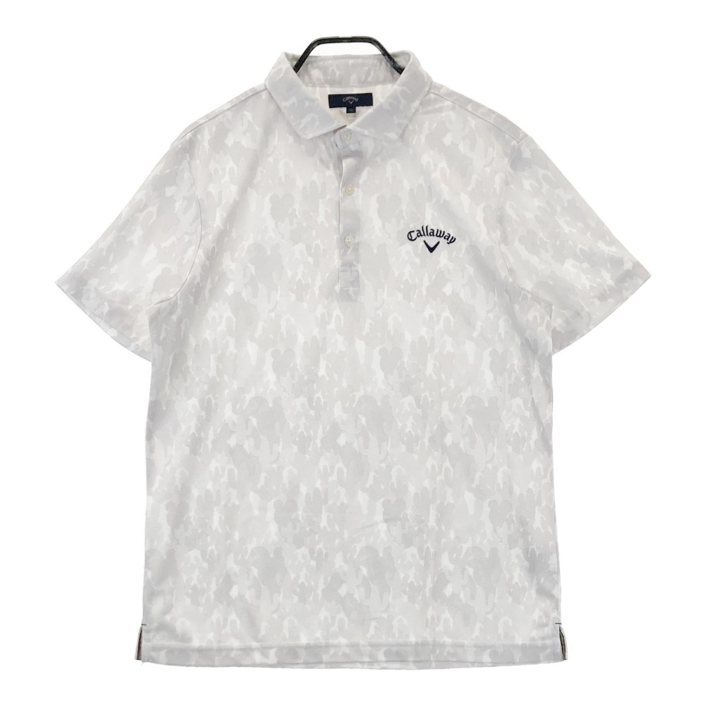 CALLAWAY キャロウェイ 半袖ポロシャツ ロゴ刺繍 総柄 グレー系 LL 【中古】ゴルフウェア メンズ