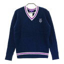 BEAMS GOLF ビームスゴルフ パープルレーベル ウール混 Vネック ニットセーター ネイビー系 S 【中古】ゴルフウェア メンズ