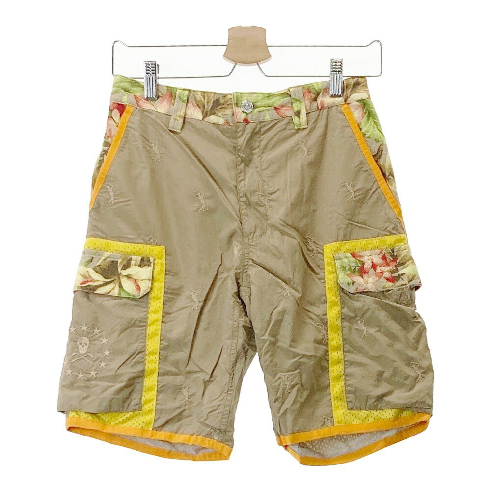 MARK&LONA マークアンドロナ 裏メッシュ ハーフパンツ スカル刺繍 総柄 カーキ系 S 【中古】ゴルフウェア メンズ