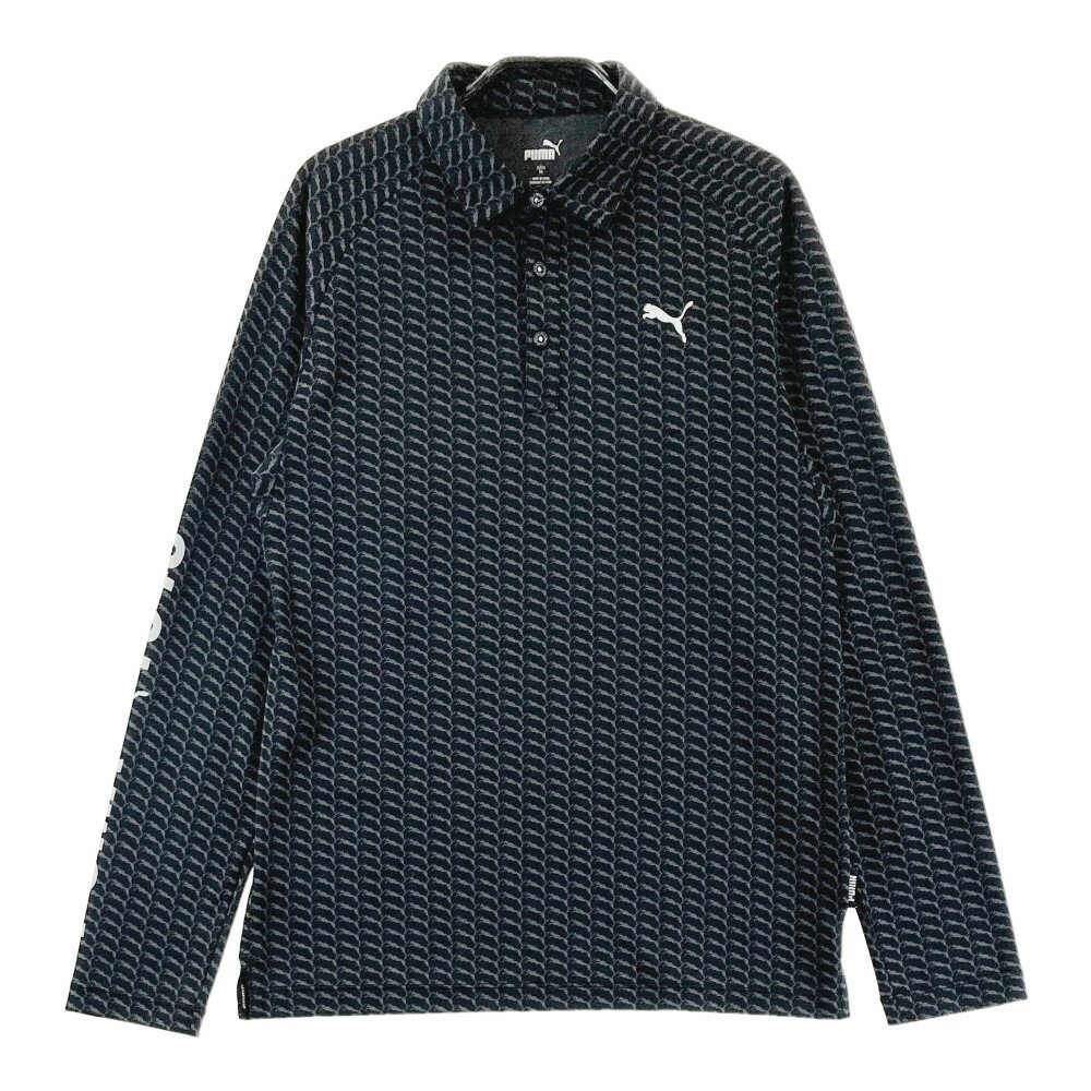 PUMA GOLF プーマゴルフ 長袖ポロシャツ ロゴ総柄 グレー系 M 【中古】ゴルフウェア メンズ
