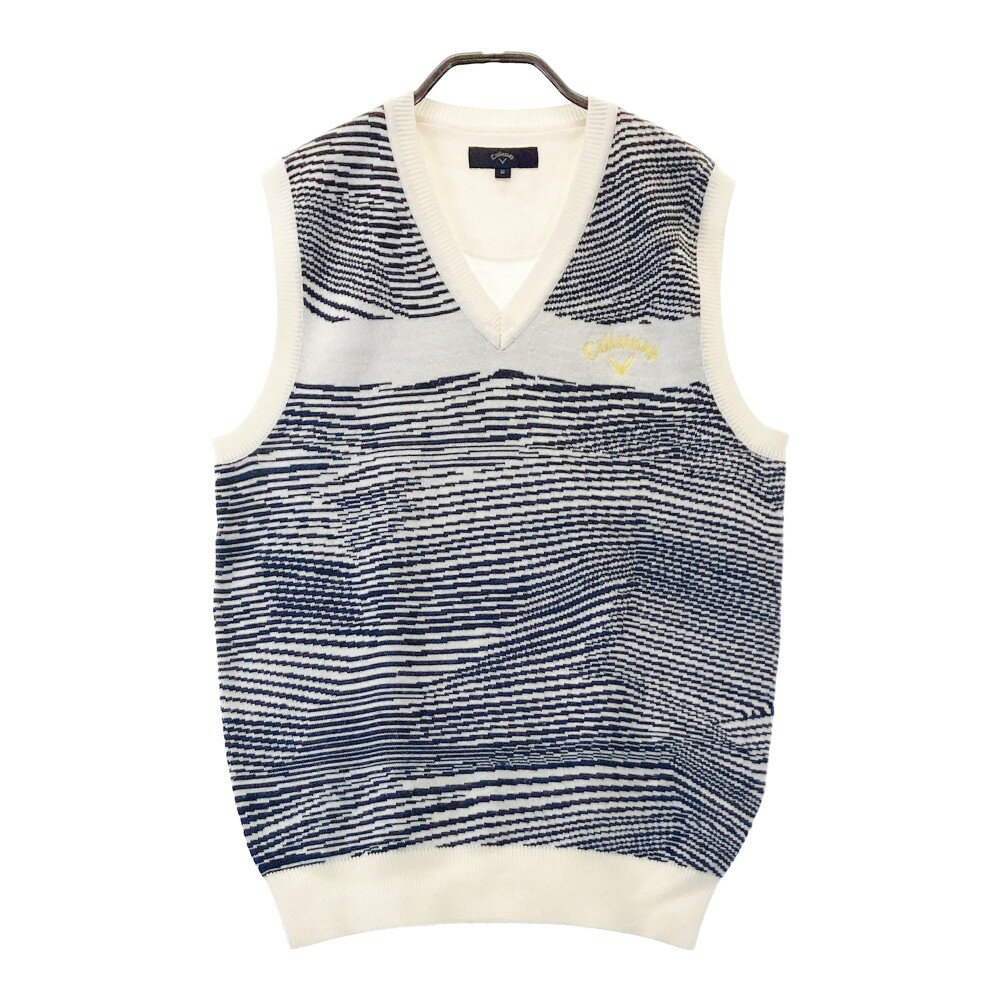 CALLAWAY キャロウェイ Vネック ニットベスト 総柄 ホワイト系 M 【中古】ゴルフウェア メンズ