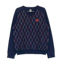 FOOT JOY フットジョイ Vネック ウール混 ニットセーター ダイヤ柄 ネイビー系 M 【中古】ゴルフウェア メンズ