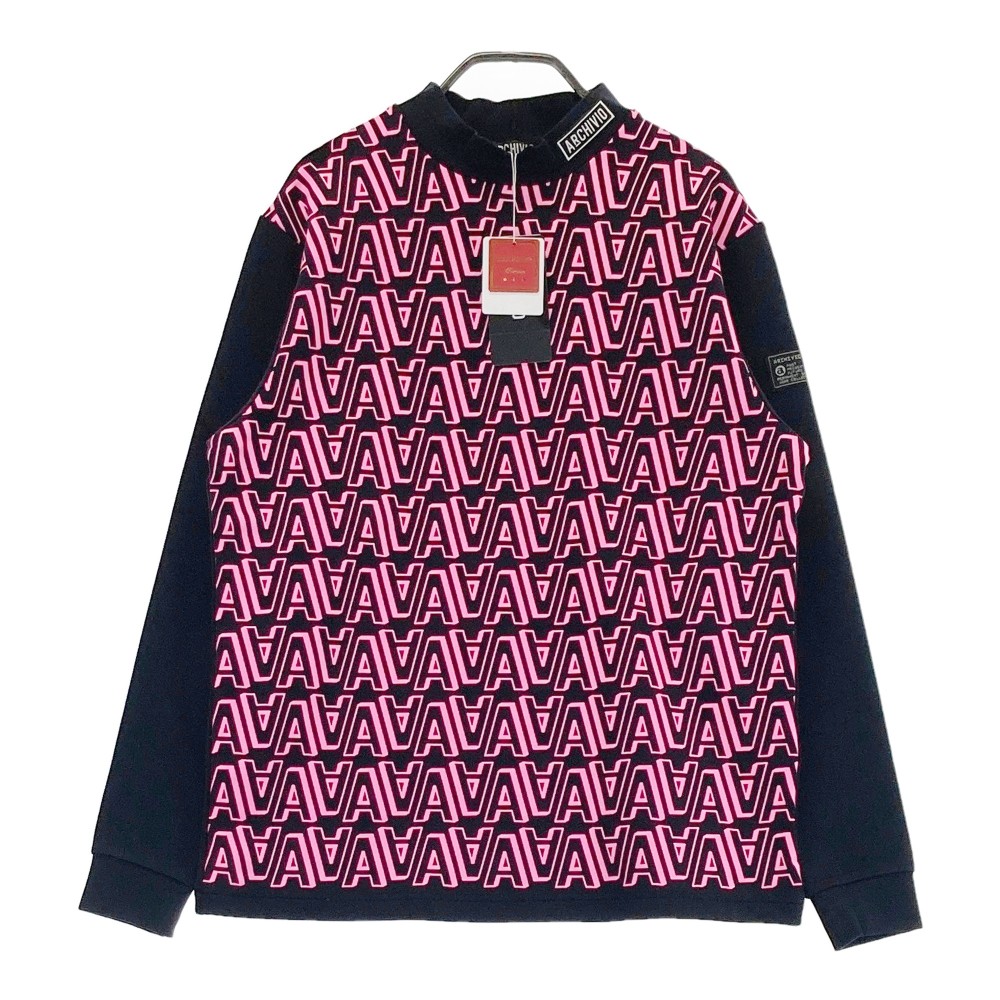 ARCHIVIO アルチビオ 2023年モデル ハイネック 長袖Tシャツ ロゴ総柄 ブラック系 46 【中古】ゴルフウェア メンズ