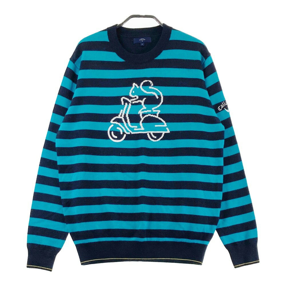 CALLAWAY キャロウェイ ウール混 ニットセーター ボーダー柄 ブルー系 LL 【中古】ゴルフウェア メンズ