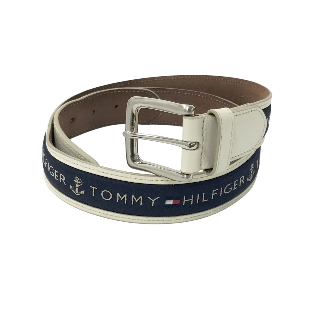 TOMMY HILFIGER GOLF トミー ヒルフィガーゴルフ ベルト ロゴ ホワイト系 34/85 【中古】ゴルフウェア