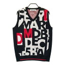 DECEMBERMAY ディセンバーメイ 1022 Vネック ニットベスト ロゴ 総柄 ブラック系 L 【中古】ゴルフウェア メンズ