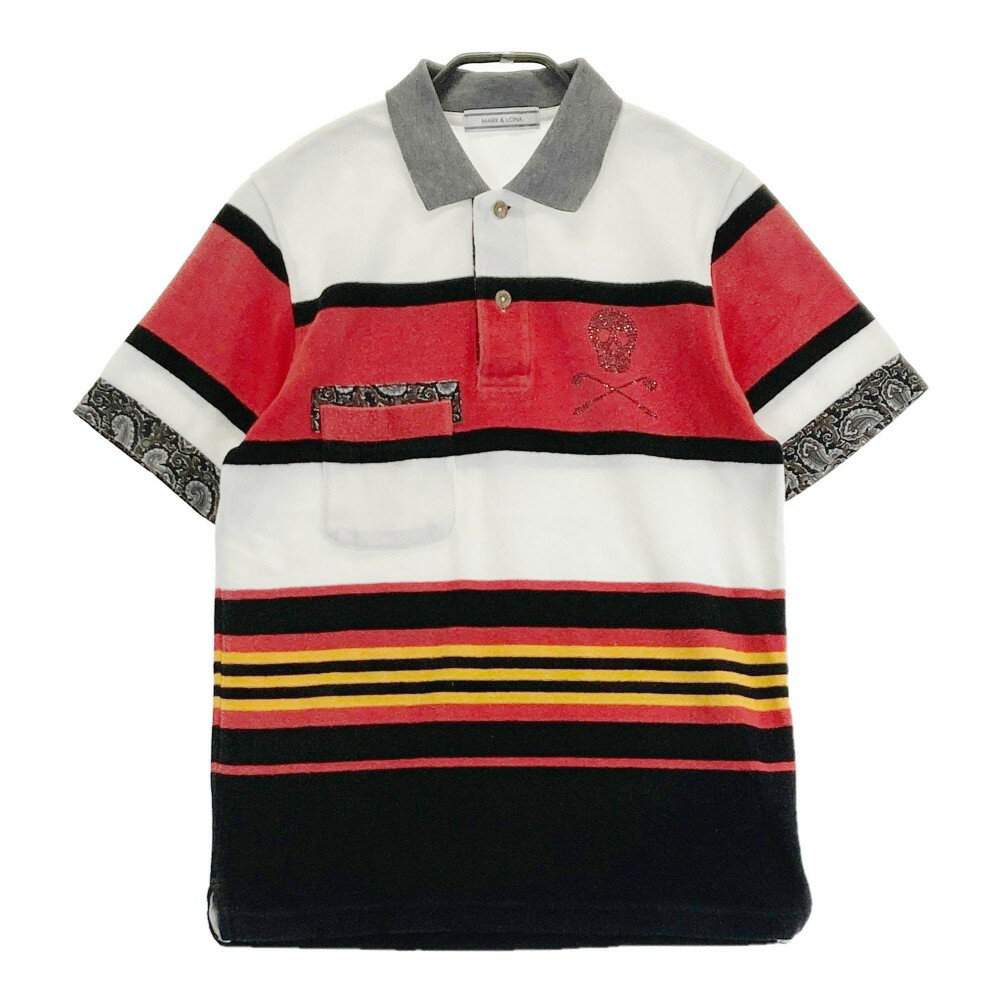 MARK&LONA マークアンドロナ 半袖ポロシャツ パイル ボーダー柄 ホワイト系 S 【中古】ゴルフウェア ...