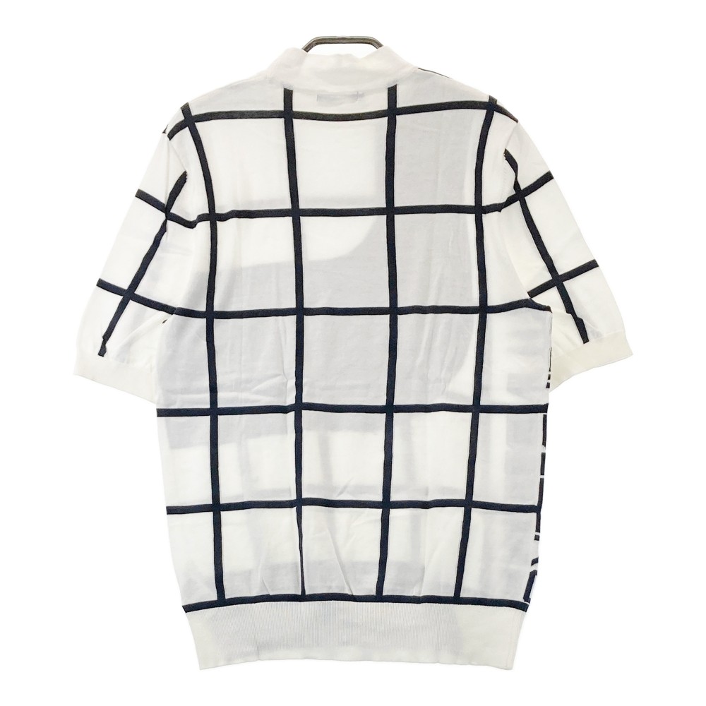 J.LINDEBERG ジェイリンドバーグ ハイネック 半袖 コットン ニットセーター チェック柄 ホワイト系 M 【中古】ゴルフウェア メンズ
