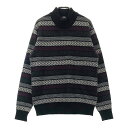 MUNSING WEAR マンシングウェア モックネック カシミヤ ニットセーター 総柄 ブラック系 M 【中古】ゴルフウェア メンズ