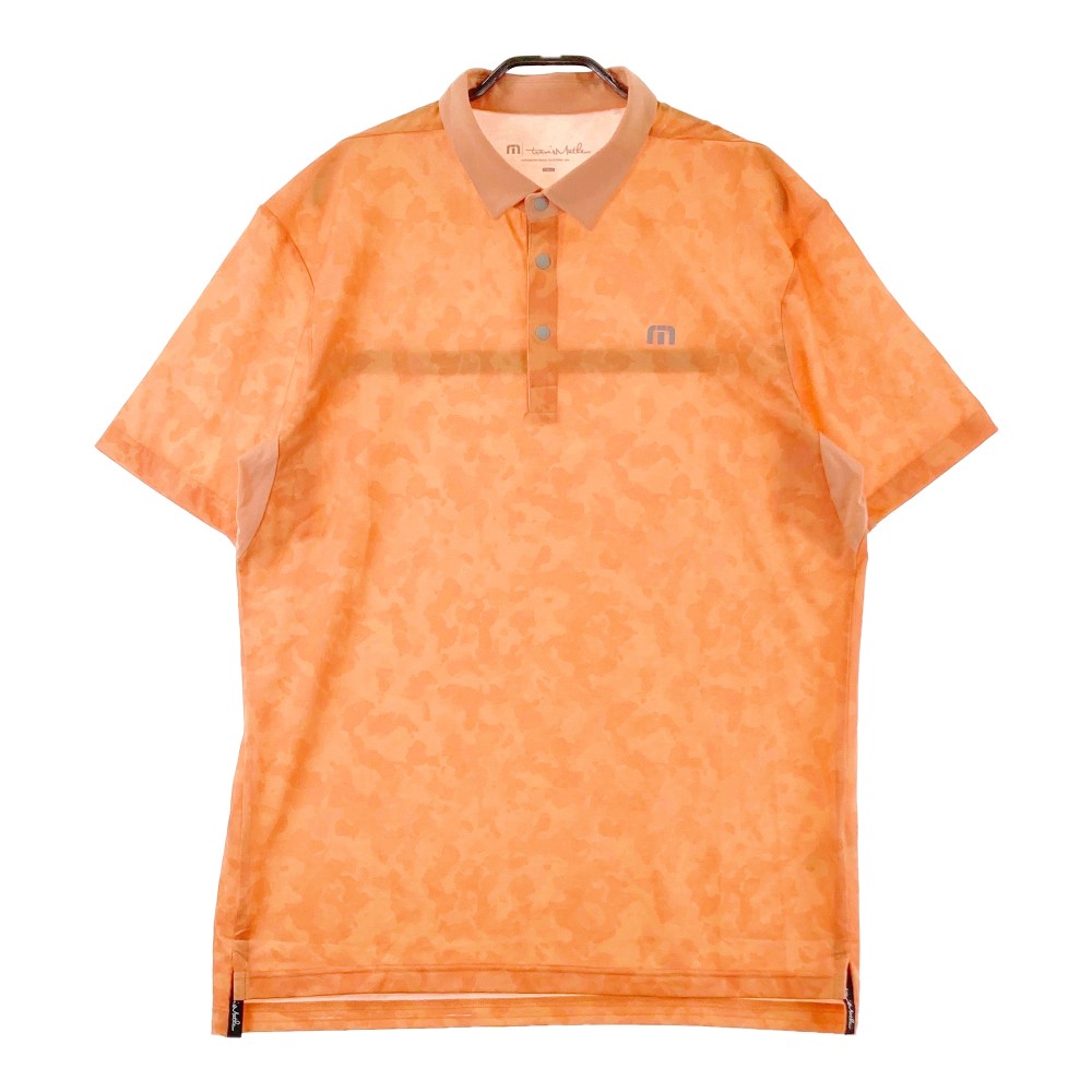 TRAVIS MATHEW トラビスマシュー 2023年モデル 半袖ポロシャツ 総柄 オレンジ系 XL 【中古】ゴルフウェア メンズ