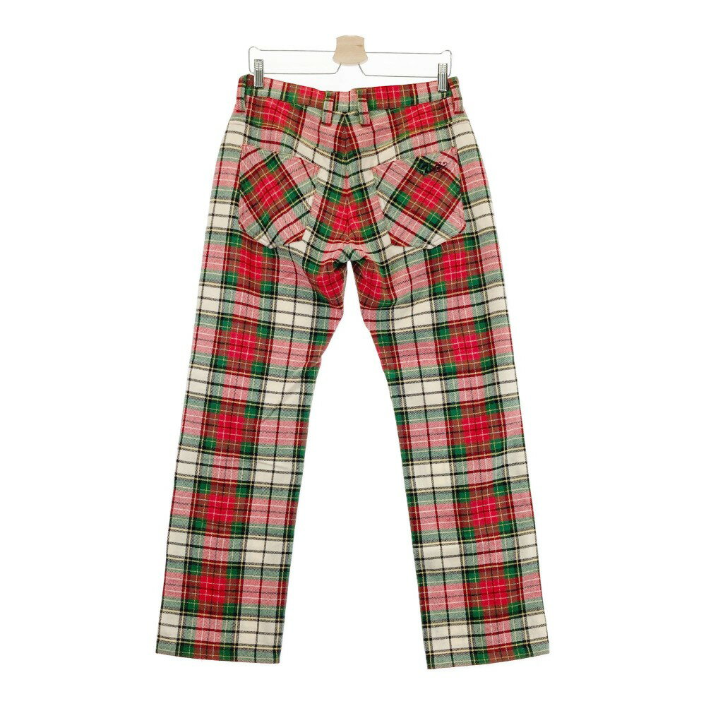 DANCE WITH DRAGON ダンスウィズドラゴン ウールパンツ ドラゴン刺繍 チェック柄 レッド系 2 【中古】ゴルフウェア メンズ