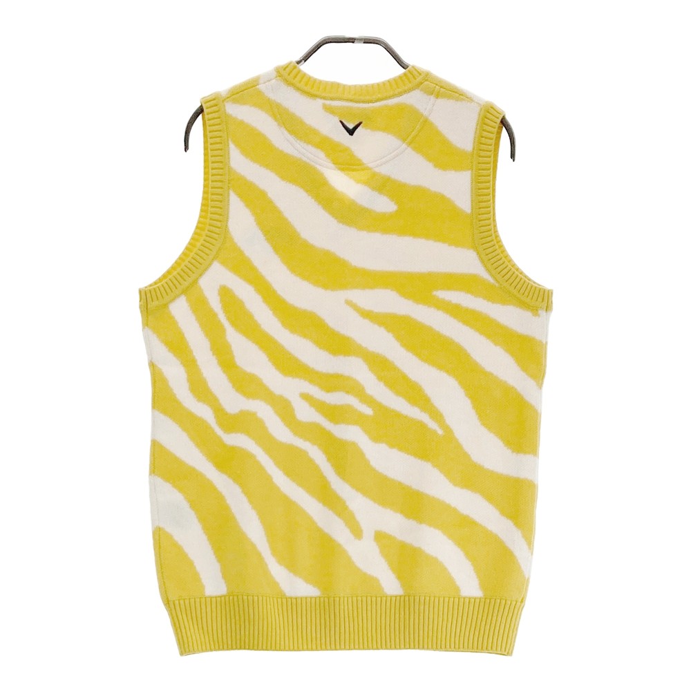 CALLAWAY キャロウェイ ニットベスト ゼブラ 総柄 イエロー系 L 【中古】ゴルフウェア メンズ