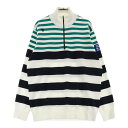 DESCENTE GOLF デサントゴルフ ハーフジップ ニットセーター ボーダー柄 ホワイト系 O 【中古】ゴルフウェア メンズ