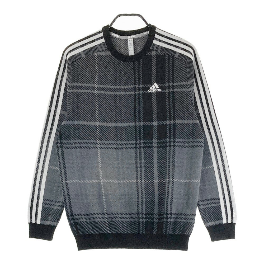 ADIDAS GOLF アディダスゴルフ HG8221 ウール混 ニットセーター チェック柄 ブラック系 L 【中古】ゴルフウェア メンズ