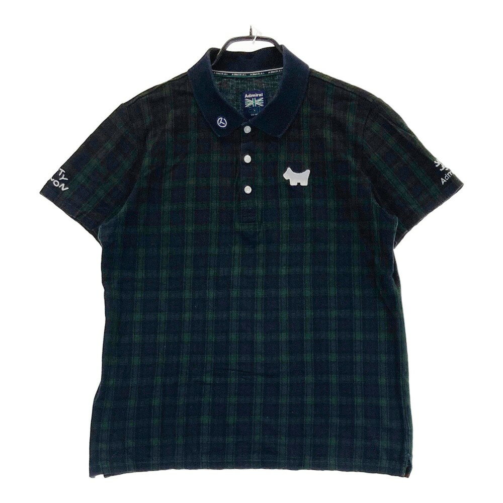 ADMIRAL アドミラル 半袖ポロシャツ チェック柄 ネイビー系 LL 【中古】ゴルフウェア メンズ