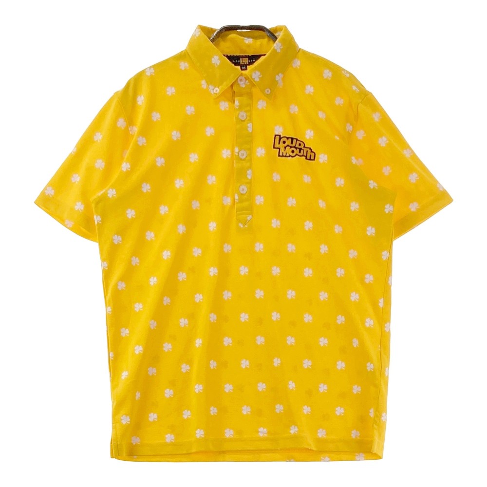 LOUD MOUTH ラウドマウス 半袖ポロシャツ ボタンダウン シャムロック柄 イエロー系 M 【中古】ゴルフウェア メンズ