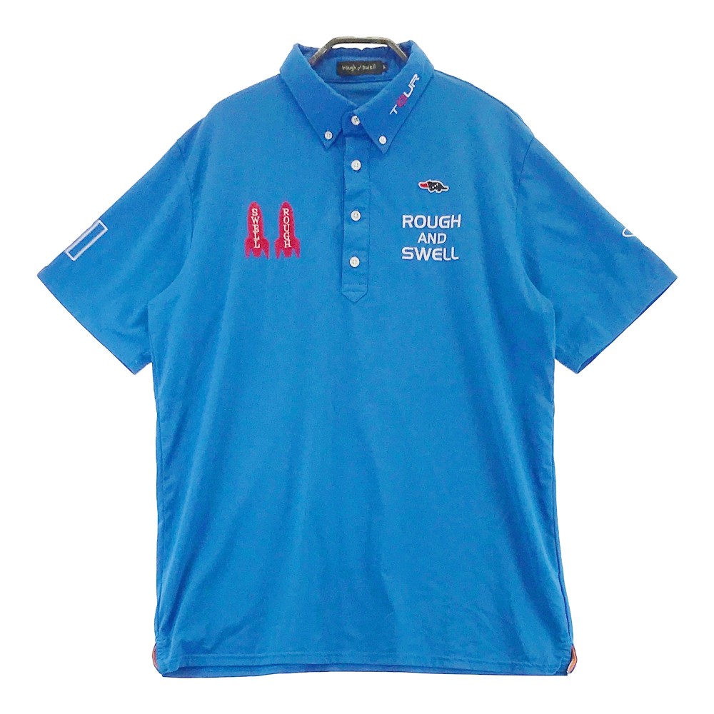 ROUGH&SWELL ラフアンドスウェル 半袖ポロシャツ ボタンダウン ブルー系 L 【中古】ゴルフウェア メンズ
