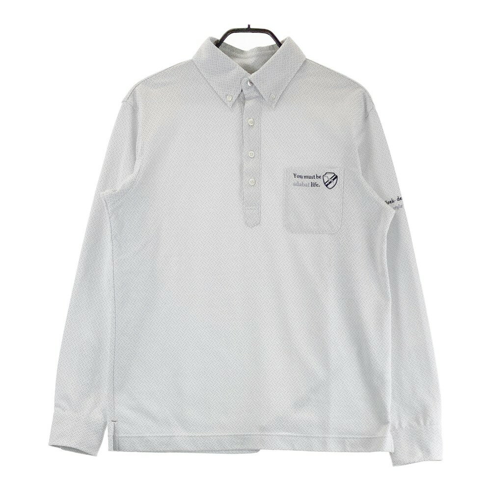 ADABAT アダバット 長袖ポロシャツ ボタンダウン 総柄 グレー系 48 【中古】ゴルフウェア メンズ