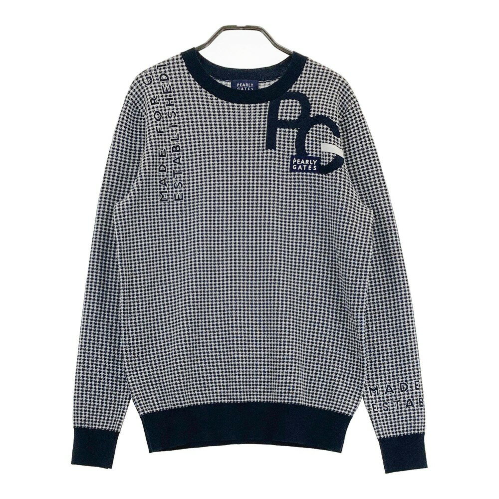 PEARLY GATES パーリーゲイツ 長袖ニットセーター 千鳥柄 ネイビー系 4 【中古】ゴルフウェア メンズ