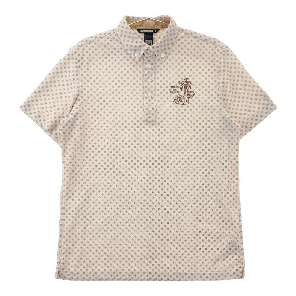 ZOY ゾーイ 半袖ポロシャツ　ボタンダウン 総柄 ベージュ系 2 【中古】ゴルフウェア メンズ