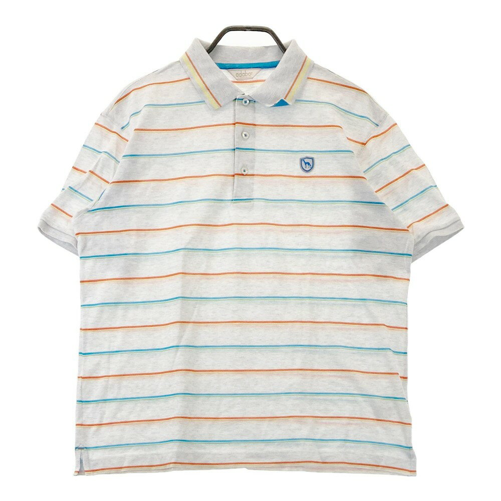 ADABAT アダバット 半袖ポロシャツ ワッペン ボーダー柄 グレー系 50 【中古】ゴルフウェア メンズ