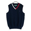 TOMMY HILFIGER GOLF トミー ヒルフィガーゴルフ THMA103 ニットベスト ロゴ総柄 ネイビー系 LL 【中古】ゴルフウェア メンズ