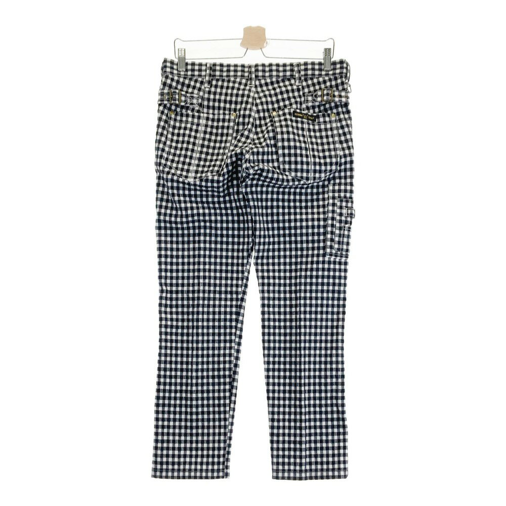 EDWIN GOLF エドウィンゴルフ ロングパンツ シアサッカー ギンガムチェック柄 ブラック系 M 【中古】ゴルフウェア メンズ