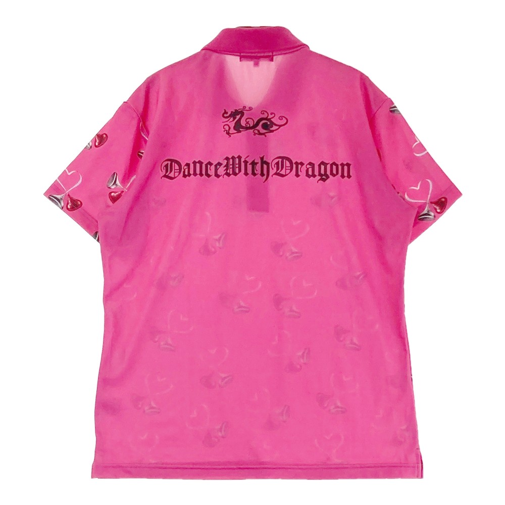 DANCE WITH DRAGON ダンスウィズドラゴン KISSES 半袖ポロシャツ 総柄 ピンク系 3 【中古】ゴルフウェア メンズ