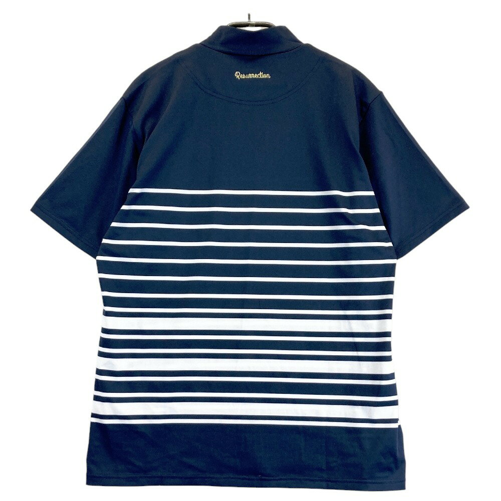 RESURRECTION レザレクション ハイネック 半袖Tシャツ ボーダー柄 ネイビー系 L 【中古】ゴルフウェア メンズ