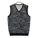 PUMA GOLF プーマゴルフ ニットベスト 刺繍 総柄 ブラック系 XL 【中古】ゴルフウェア メンズ