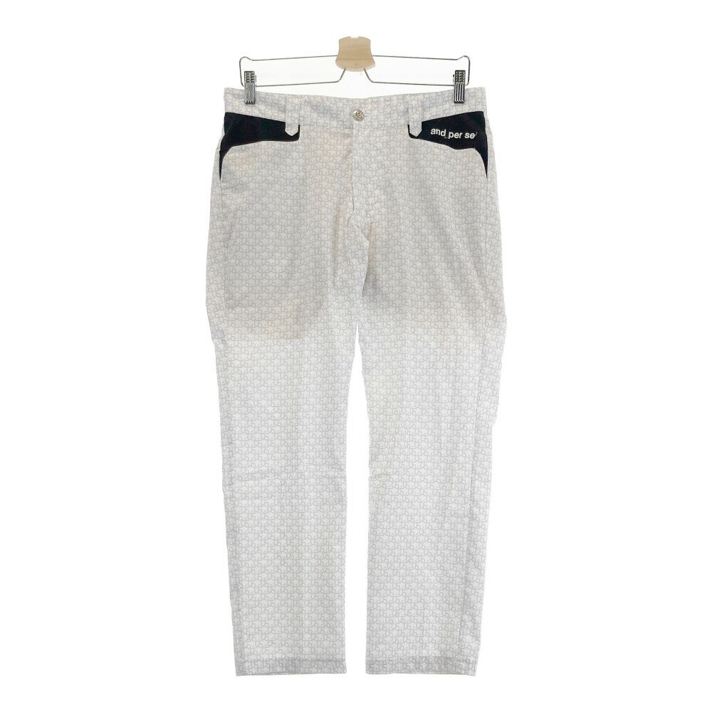 AND PER SE アンパスィ ストレッチパンツ 総柄 ホワイト系 82 【中古】ゴルフウェア メンズ