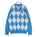 MUNSING WEAR マンシングウェア Vネック ニットセーター アーガイル柄 ブルー系 LL 【中古】ゴルフウェア メンズ