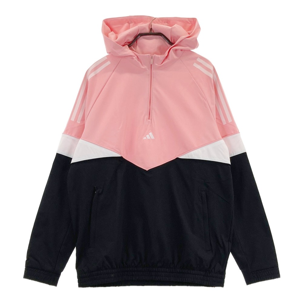 ADIDAS GOLF アディダスゴルフ 2024年モデル フード付 ハーフジップ 長袖ブルゾン ピンク系 L 【中古】ゴルフウェア メンズ