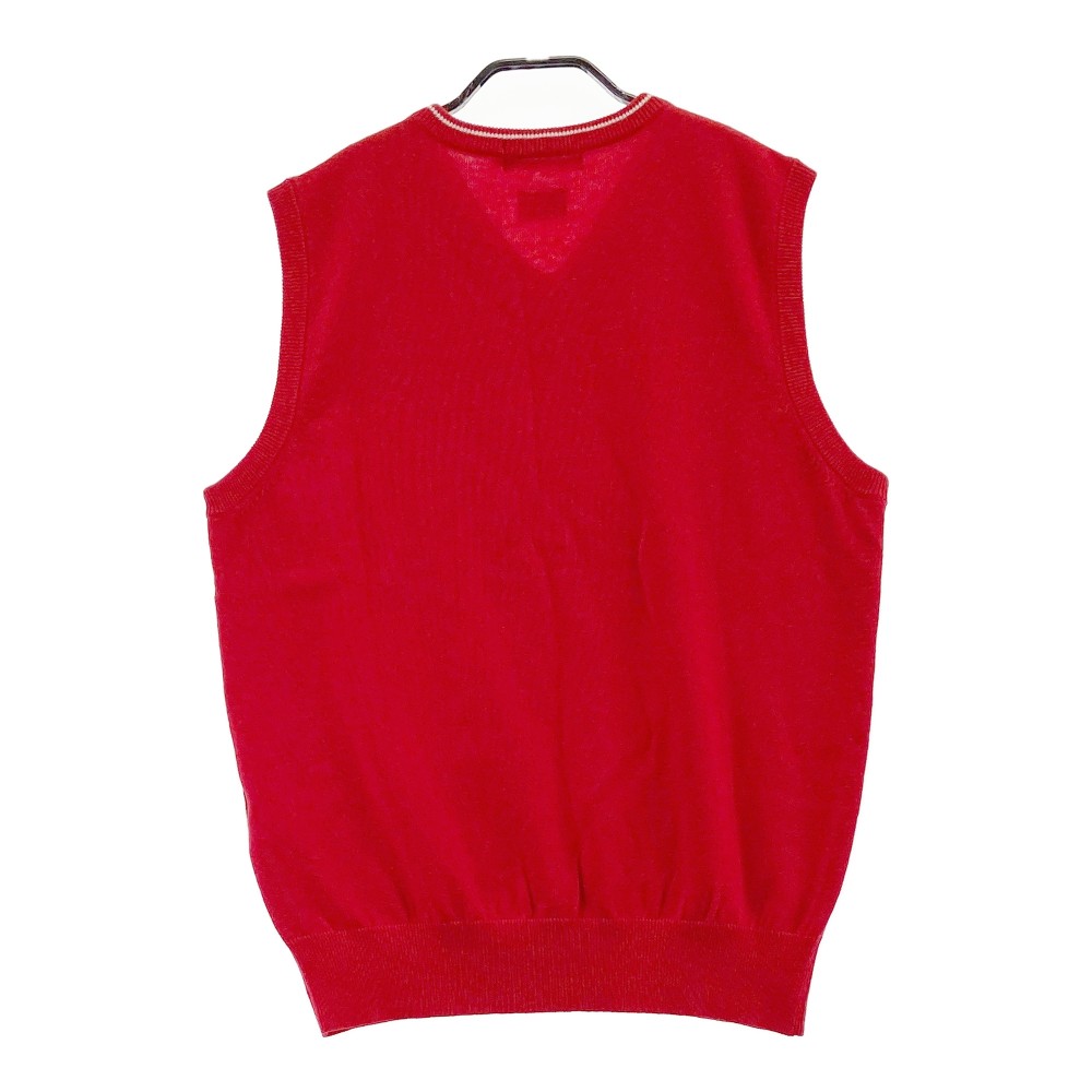 LE COQ GOLF ルコックゴルフ ウール混 Vネック ニットベスト 千鳥 総柄 レッド系 L 【中古】ゴルフウェア メンズ