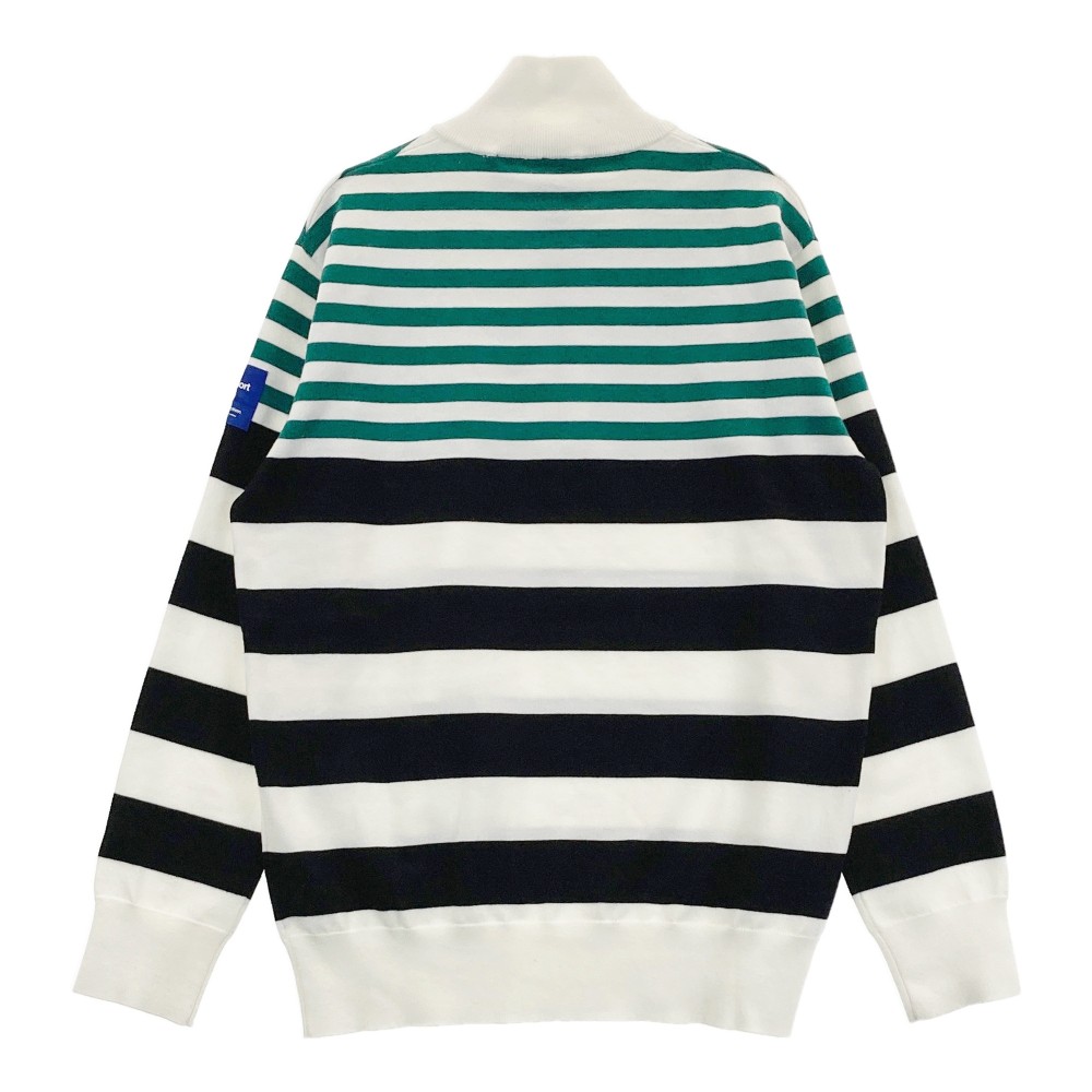 DESCENTE GOLF デサントゴルフ ハーフジップ 長袖ニットセーター ボーダー柄 ホワイト系 O 【中古】ゴルフウェア メンズ