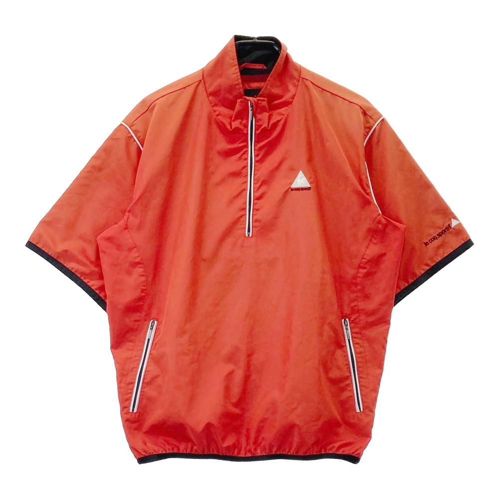 LE COQ GOLF ルコックゴルフ ハーフジップ 半袖ブルゾン レッド系 L 【中古】ゴルフウェア メンズ