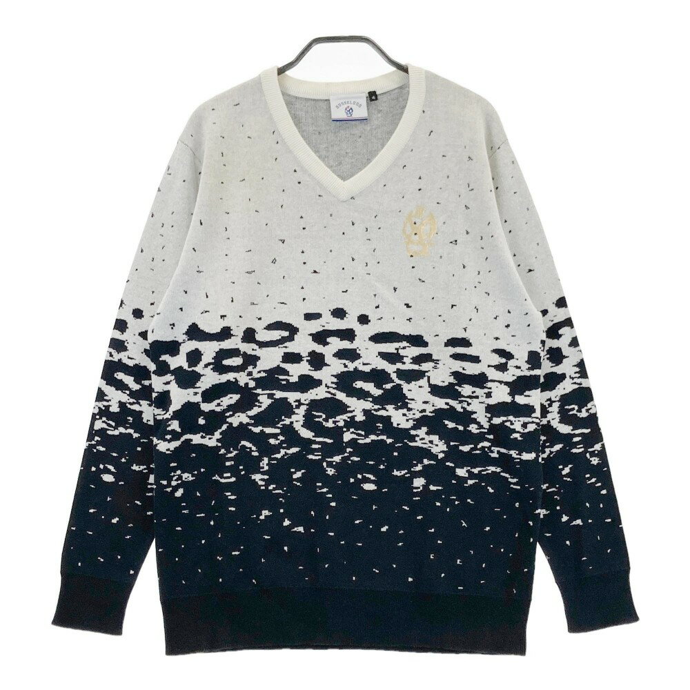 RUSSELUNO ラッセルノ CIDAM Vネック ニットセーター ルチャ 総柄 ブラック系 4 【中古】ゴルフウェア ..