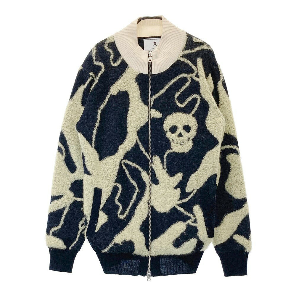 MARK&LONA マークアンドロナ モヘヤ混 ニットジップジャケット スカル総柄 ネイビー系 L 【中古】ゴルフウェア メンズ