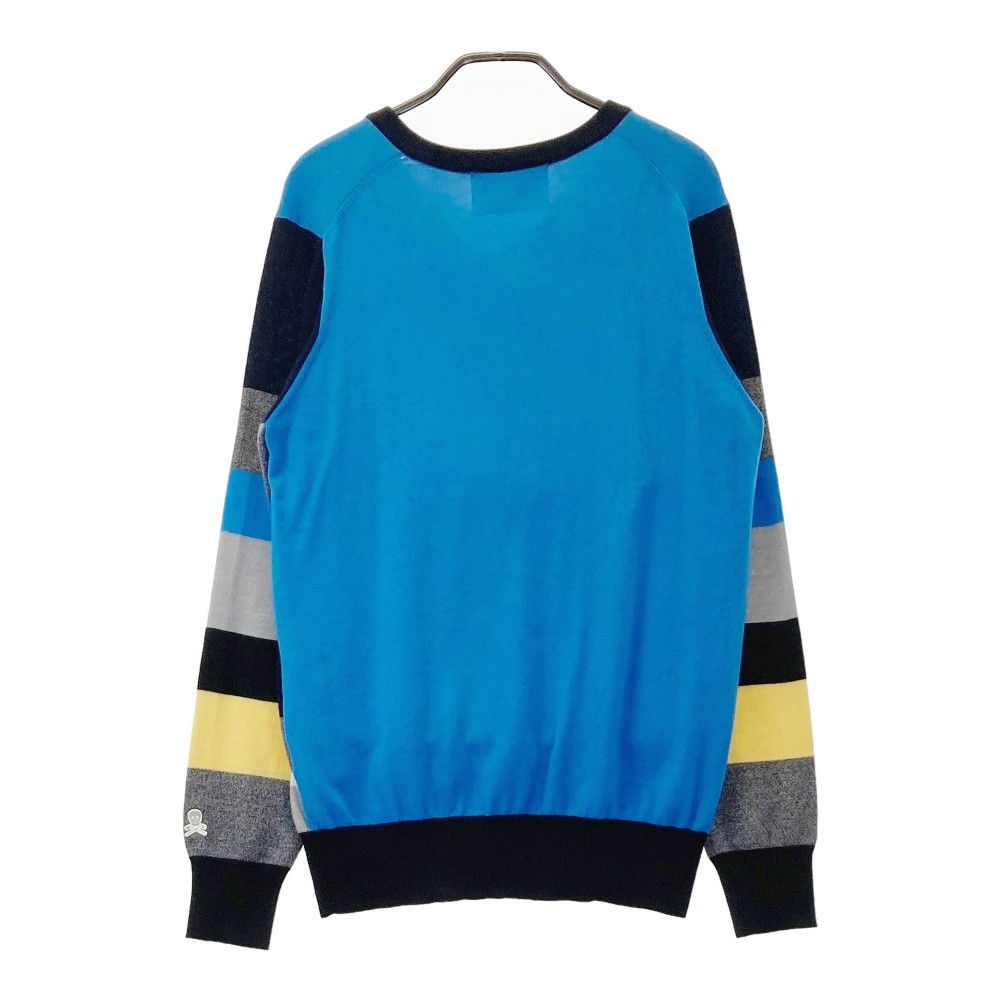 MARK&LONA マークアンドロナ Vネック ニットセーター ロゴ×総柄 ネイビー系 M 【中古】ゴルフウェア メンズ