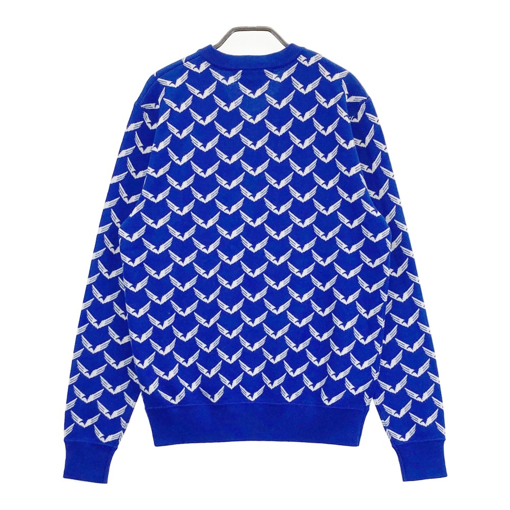 LE COQ GOLF ルコックゴルフ Vネックニットセーター ウール混 総柄 ブルー系 L 【中古】ゴルフウェア メンズ