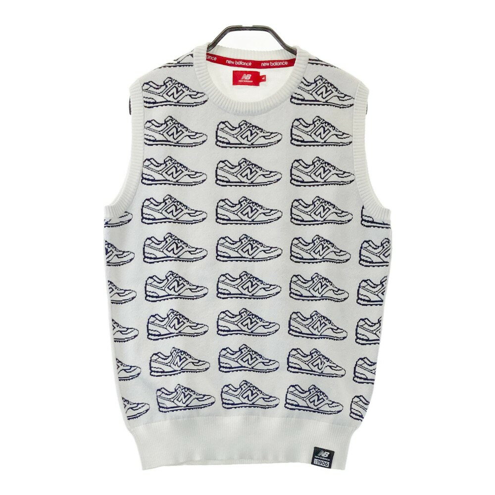 NEW BALANCE GOLF ニューバランス ニットベスト スニーカー 総柄 ホワイト系 5 【中古】ゴルフウェア メンズ