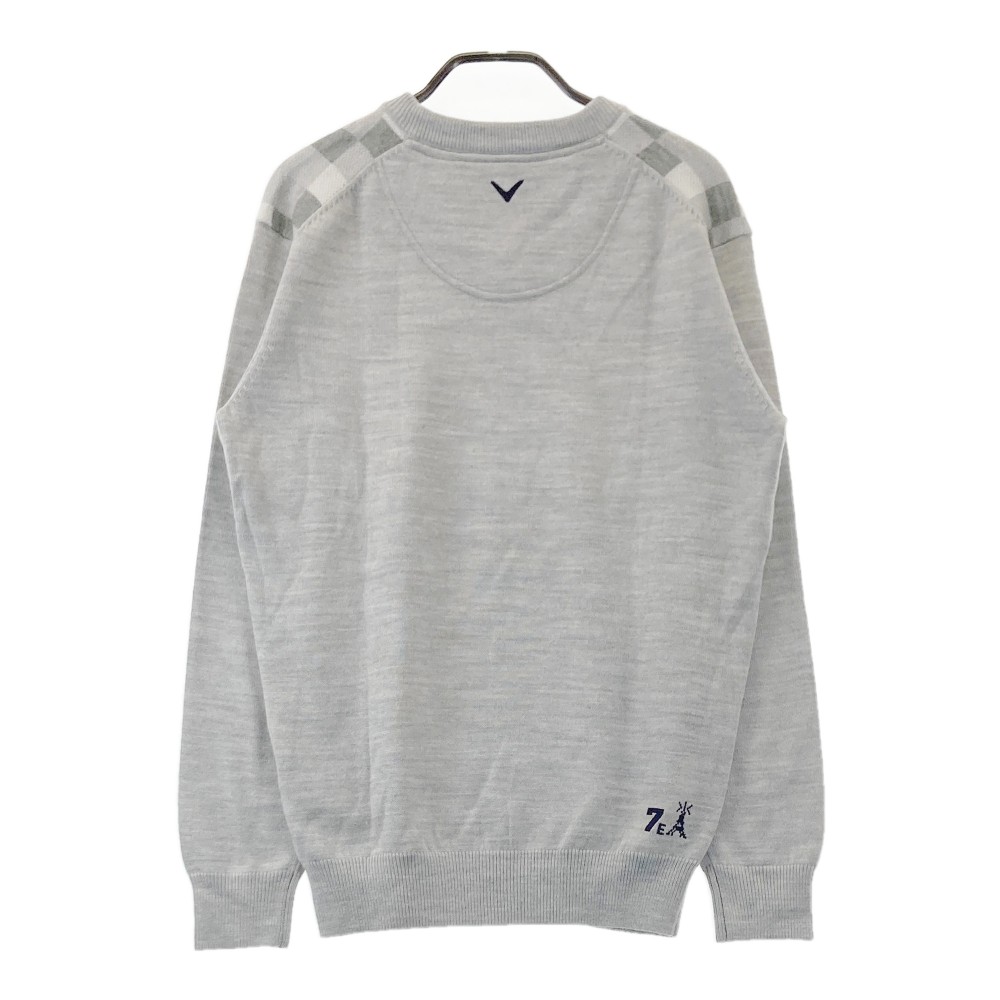 CALLAWAY キャロウェイ フロント刺繍 長袖ニットセーター ブロックチェック柄 グレー系 M 【中古】ゴルフウェア メンズ