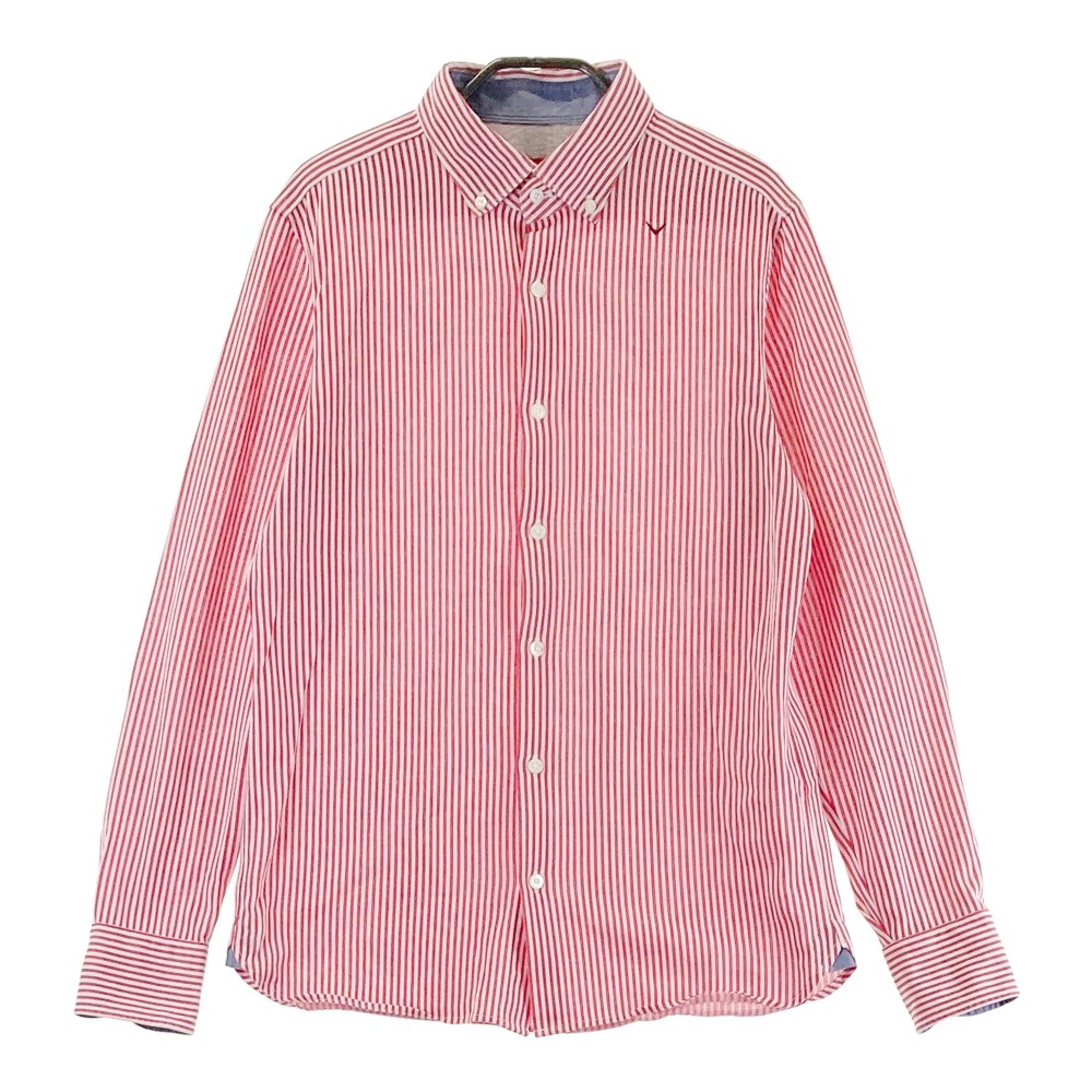 CALLAWAY キャロウェイ レッドレーベル 長袖ポロシャツ ボタンダウン ストライプ柄 レッド系 M 【中古】ゴルフウェア メンズ