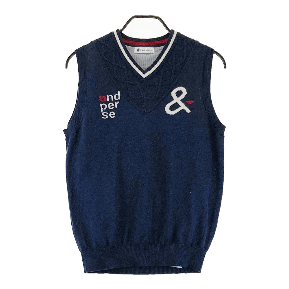 AND PER SE アンパスィ ニットベスト ネイビー系 M 【中古】ゴルフウェア メンズ