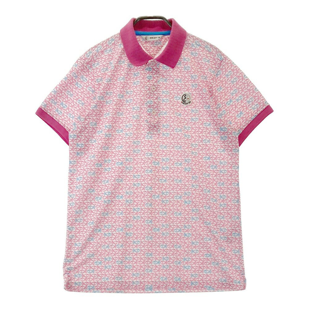 AND PER SE アンパスィ 半袖ポロシャツ フィッシュ総柄 ピンク系 L 【中古】ゴルフウェア メンズ