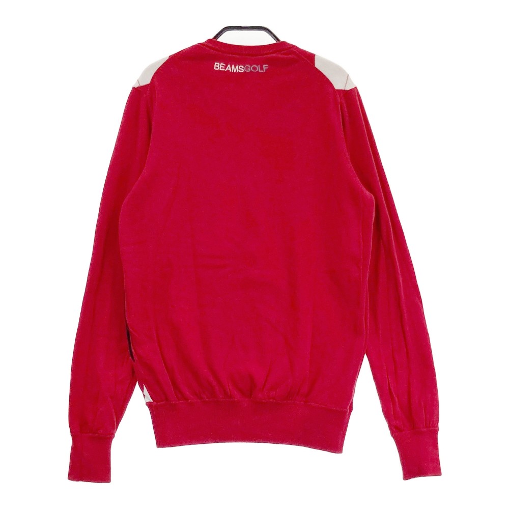 BEAMS GOLF ビームスゴルフ リバーシブル ニットセーター ダイヤ柄 レッド系 S 【中古】ゴルフウェア メンズ
