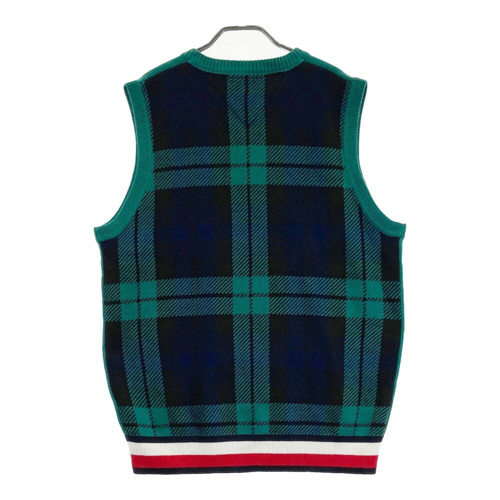 TOMMY HILFIGER GOLF トミー ヒルフィガーゴルフ Vネック ニットベスト チェック 総柄 グリーン系 XL 【中古】ゴルフウェア メンズ