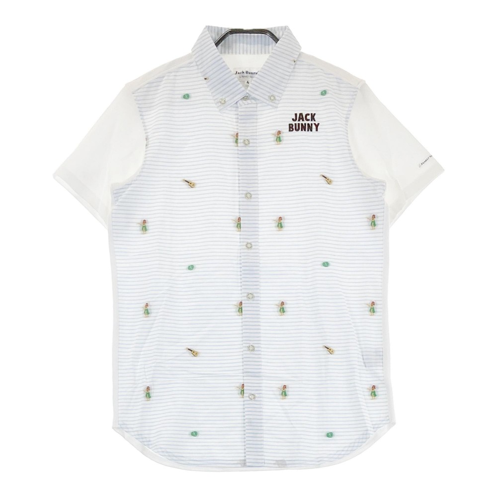 JACK BUNNY ジャックバニー 半袖シャツ ボタンダウン ボーダー柄 ホワイト系 4 【中古】ゴルフウェア メンズ